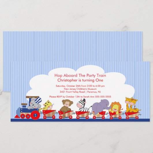 Invitation d'anniversaire de train d'animaux de (Devant / Derrière)