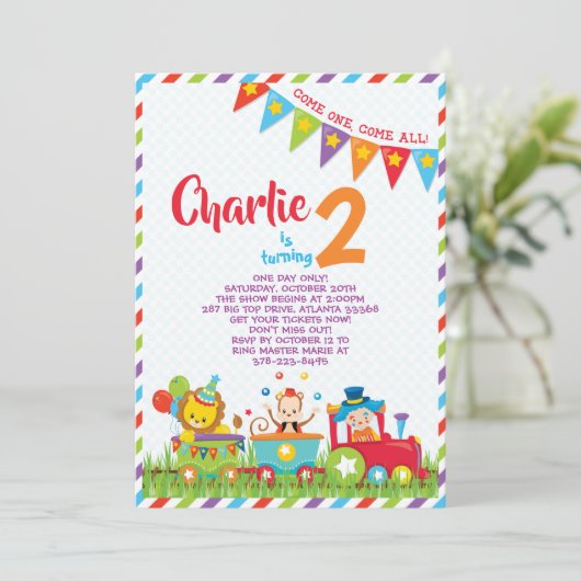 Invitation d'anniversaire de train de cirque (Debout devant)