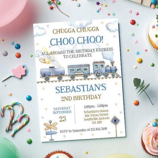 Invitation d'anniversaire de train de jouets pour