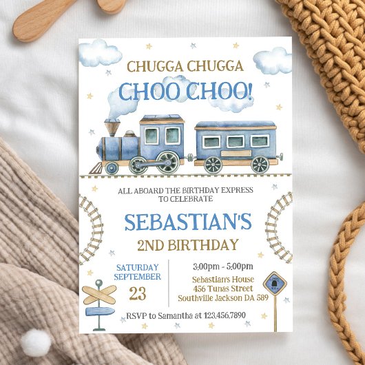 Invitation d'anniversaire de train de jouets pour