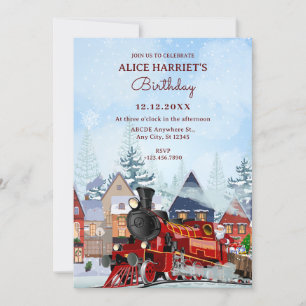 Invitation d'anniversaire de train de Noël d'hiver