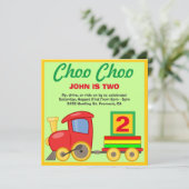 Invitation d'anniversaire de train jouet coloré Ch (Debout devant)