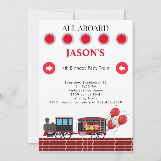 Invitation d'anniversaire de train pour enfants 4 (Devant)