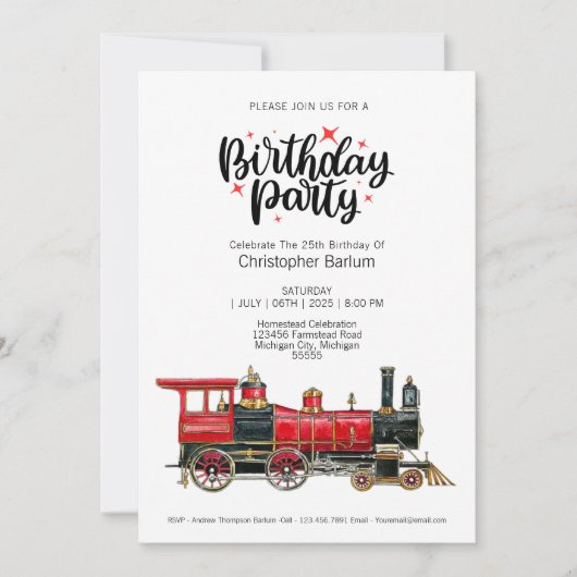 Invitation d'anniversaire de train vintage esthéti (Devant)