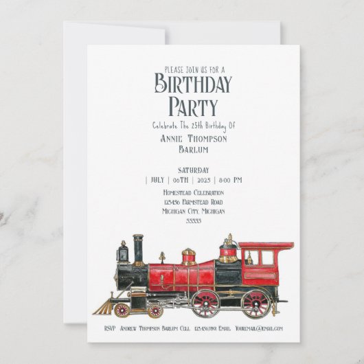 Invitation d'anniversaire de train vintage esthéti (Devant)