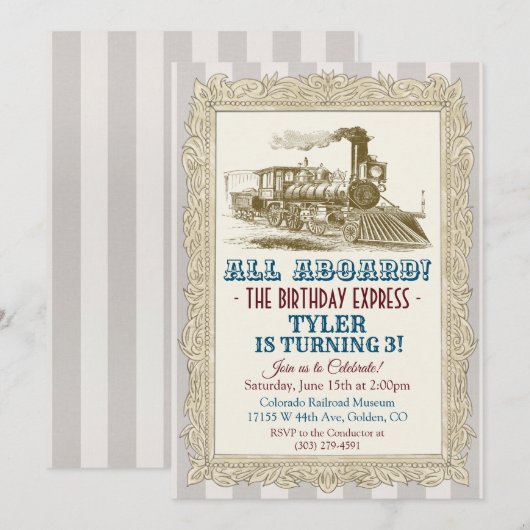 Invitation d'anniversaire de train vintage - TOUS (Devant / Derrière)