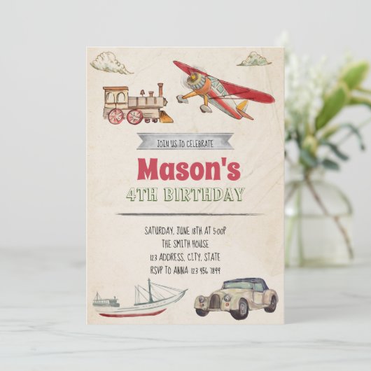 Invitation d'anniversaire de transport (Debout devant)