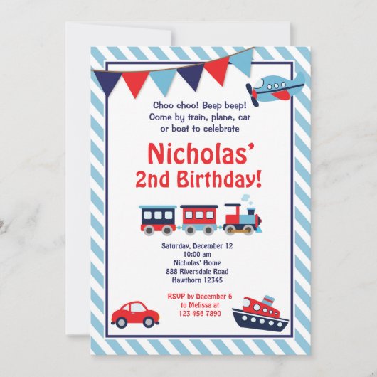 Invitation d'anniversaire de transport / Invitatio (Devant)