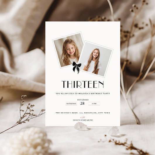 Invitation d'anniversaire de treize ans avec ruban