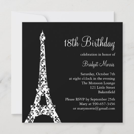Invitation d'anniversaire de Tres Paris (noir) (Devant)