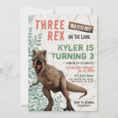 Invitation d'anniversaire de trois dinosaures Rex (Devant)