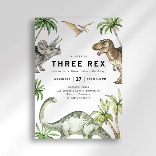 Invitation d'anniversaire de trois dinosaures Rex