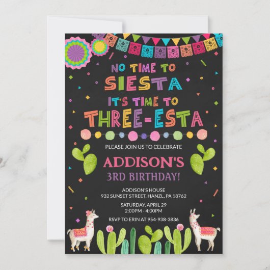 Invitation d'anniversaire de trois Esta (Devant)