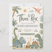 Invitation d'anniversaire de trois garçons Rex din (Devant)
