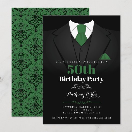 Invitation d'anniversaire de Tuxedo (Devant / Derrière)
