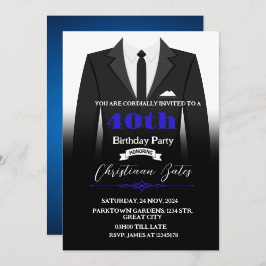 Invitation d'anniversaire de Tuxedo (Devant / Derrière)