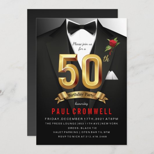 Invitation d'anniversaire de Tuxedo (Devant / Derrière)