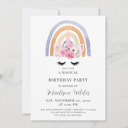 Invitation d'anniversaire de Unicorn et Rainbow Ki (Devant)