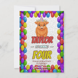 Invitation d'anniversaire de vache Highland Fluffy