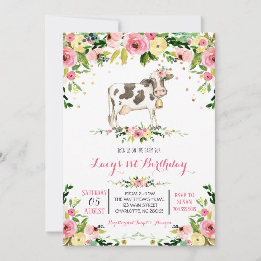 Invitation d'anniversaire de vache, invitation d'a (Devant)