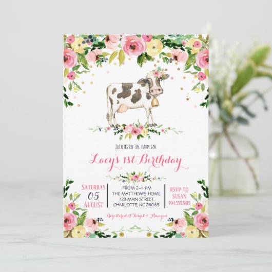 Invitation d'anniversaire de vache, invitation d'a (Debout devant)
