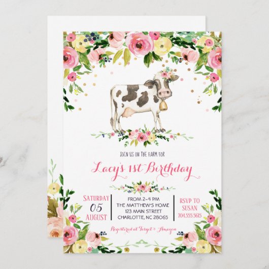 Invitation d'anniversaire de vache, invitation d'a (Devant / Derrière)
