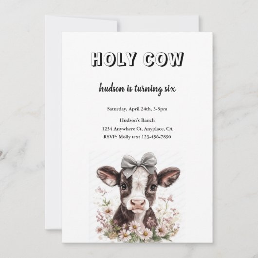 INVITATION D'ANNIVERSAIRE DE VACHE JEUNE ET MIGNON (Devant)