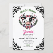 Invitation d'anniversaire de vache pour filles fêt (Devant)