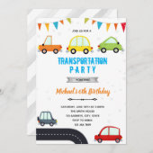 Invitation d'anniversaire de véhicule de transport (Devant / Derrière)