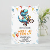 Invitation d'anniversaire de vélo dinosaure (Debout devant)