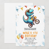 Invitation d'anniversaire de vélo dinosaure (Devant / Derrière)