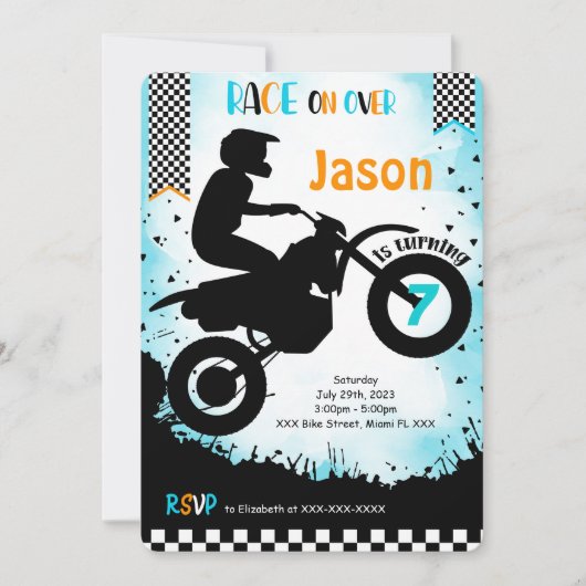 Invitation d'anniversaire de vélo modifiable (Devant)