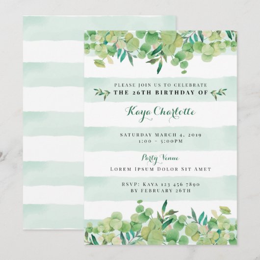 Invitation d'anniversaire de verdure (Devant / Derrière)
