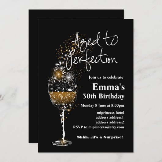 Invitation d'anniversaire de vin, âge à la perfect (Devant / Derrière)