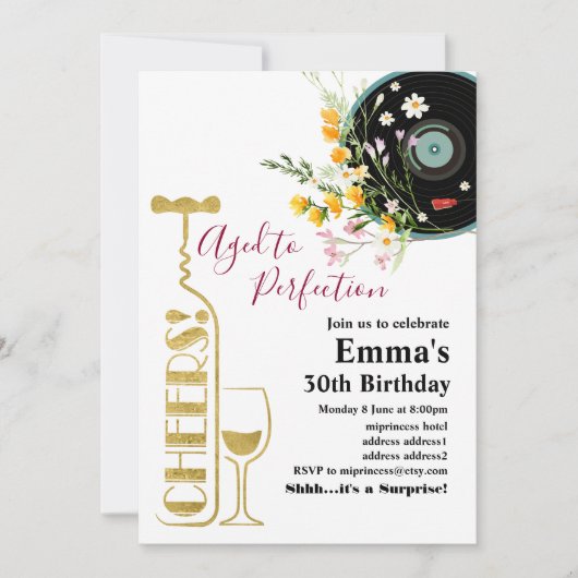 Invitation d'anniversaire de vin, âge à la perfect (Devant)