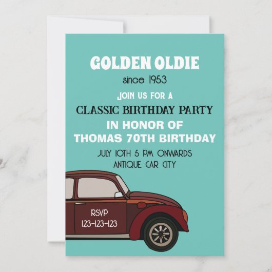 Invitation d'anniversaire de voiture classique ant (Devant)