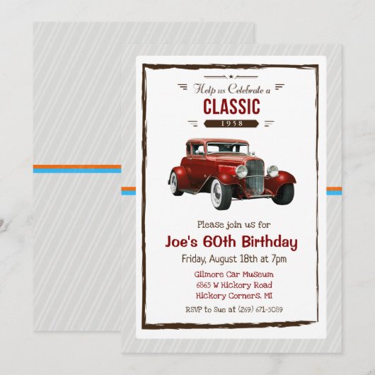 Invitation d'anniversaire de voiture classique vin (Devant / Derrière)