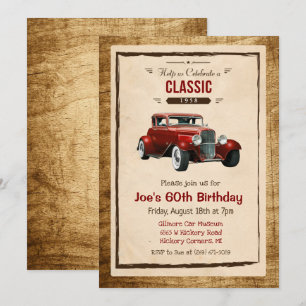Invitation d'anniversaire de voiture classique vin