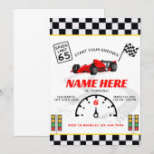 Invitation d'anniversaire de voiture de course (Devant / Derrière)