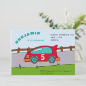 Invitation d'anniversaire de voiture de course (Debout devant)