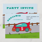 Invitation d'anniversaire de voiture de course (Devant / Derrière)