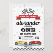 Invitation d'anniversaire de voiture de course (Devant)