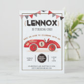 Invitation d'anniversaire de voiture de course (Debout devant)