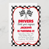 Invitation d'anniversaire de voiture de course (Devant / Derrière)
