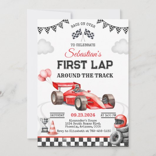 Invitation d'anniversaire de voiture de course (Devant)