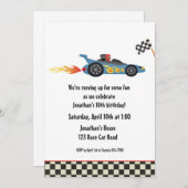 Invitation d'anniversaire de voiture de course (Devant / Derrière)