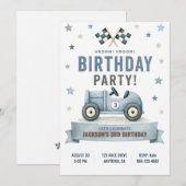 Invitation d'anniversaire de voiture de course (Devant / Derrière)