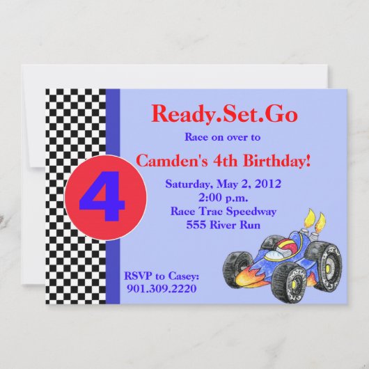 Invitation d'anniversaire de voiture de course (Devant)