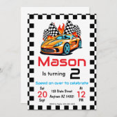 Invitation d'anniversaire de voiture de course (Devant / Derrière)