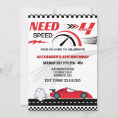 Invitation d'anniversaire de voiture de course à g (Devant)